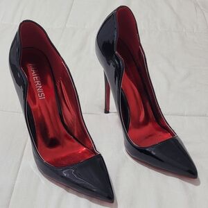 MAIERNISI Women's Elegant Curl Cut Pointy Toe High Heel Glossy Red Bottom 5.5 US